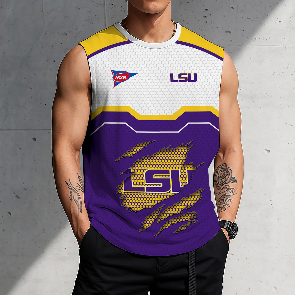SPECIAL EDITION - NEW CUSTOMIZED NCAA FBS29 LST LSU TIGERS MEN'S GYM SHIRT