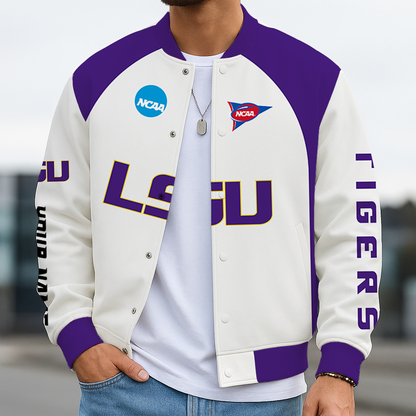 LIMITED DROP - NEW CUSTOMIZED NCAA FOOTBALL BOWL SUBDIVISION 29 LST LSU TIGERS BASEBALL JACKET, SATIN VARSITY JACKET
