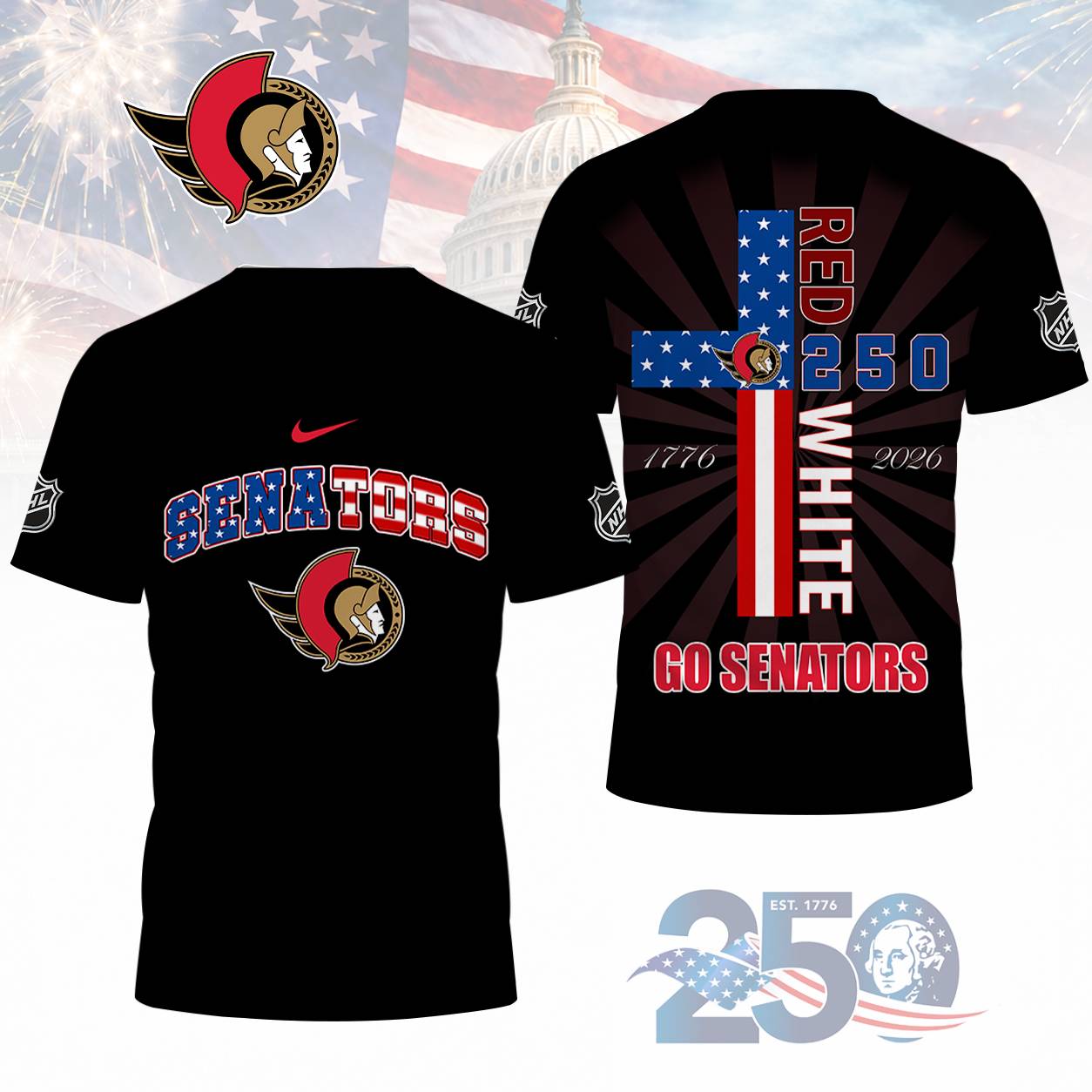 FINAL SALE - NEW CUSTOMIZED NHL29 OSN OTTAWA SENATORS T-SHIRT, POLO SHIRT, ZIP POLO SHIRT, SWEATSHIRT, HOODIE & ZIP HOODIE