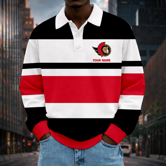 LIMITED EDITION - NEW CUSTOMIZED NHL29 OSN OT SENATORS MEN LONG SLEEVE POLO