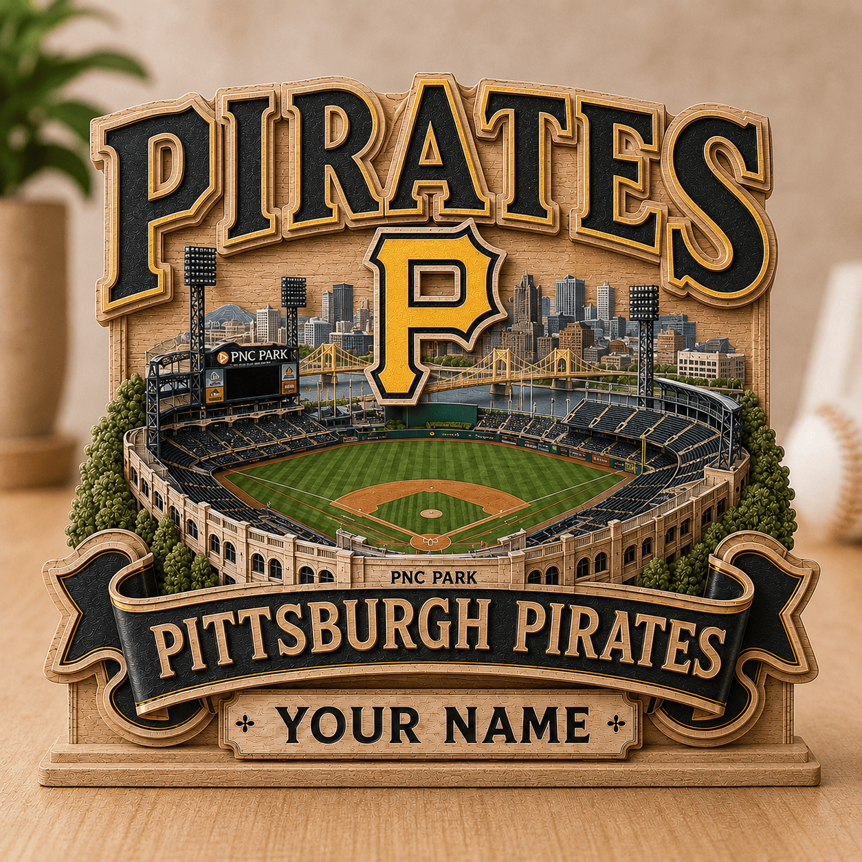 FLASH SALE - NEW CUSTOMIZED MLB29 PHP PITTSBURGH PIRATES 3-LAYER WOODEN BLOCK