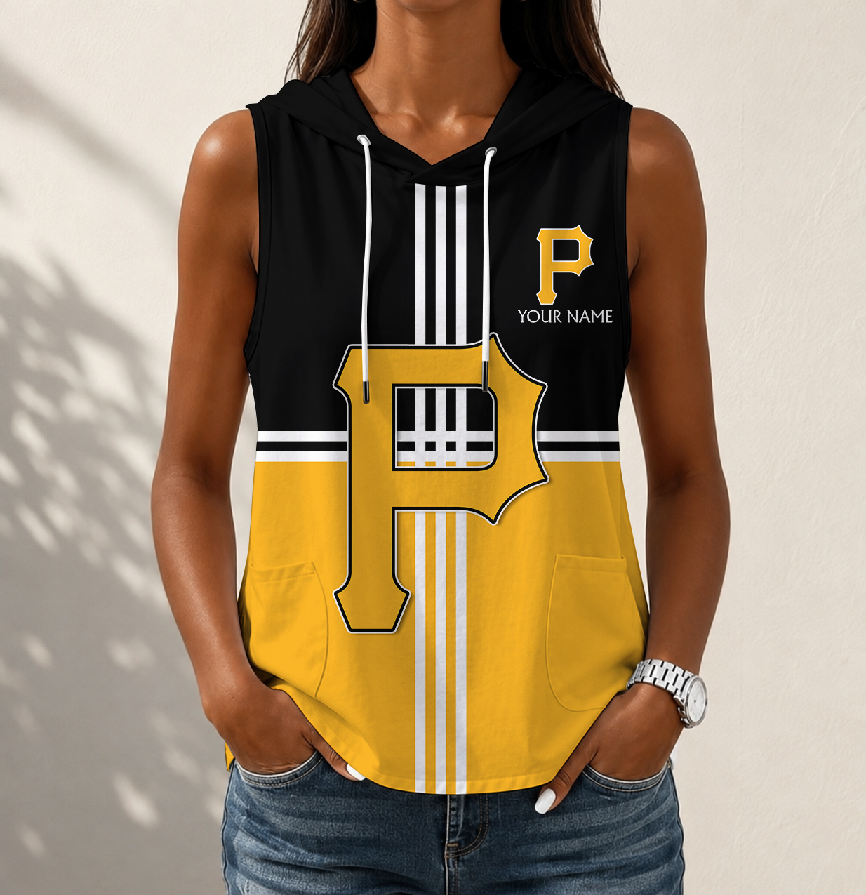 VIRAL EDITION - NEW CUSTOMIZED MLB29 PHP PITTSBURGH PIRATES WOMEN'S SLEEVELESS HOODED POCKET TANK TOP