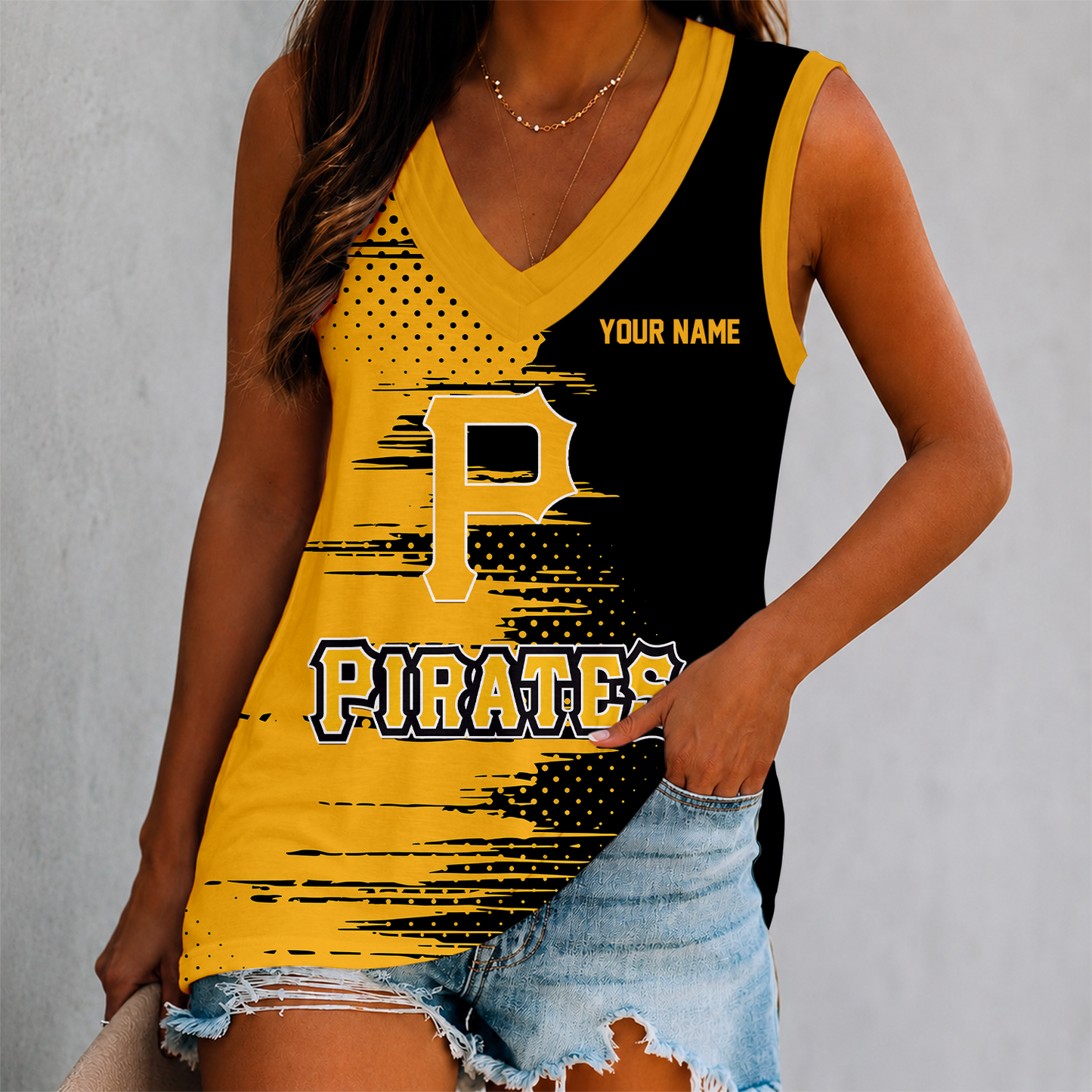 FINAL SALE - NEW CUSTOMIZED MLB29 PHP PITTSBURGH PIRATES WOMEN'S V-NECK TANK TOP