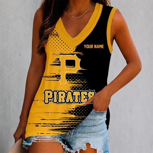 FINAL SALE - NEW CUSTOMIZED MLB29 PHP PITTSBURGH PIRATES WOMEN'S V-NECK TANK TOP