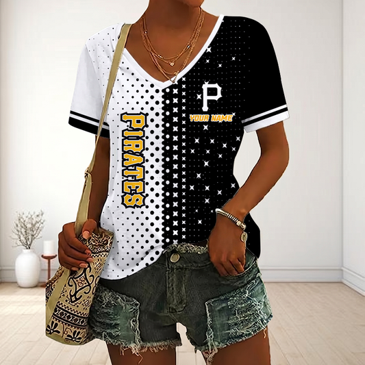 FINAL SALE - NEW CUSTOMIZED MLB29 PHP PITTSBURGH PIRATES V-NECK FEMALE SHIRT
