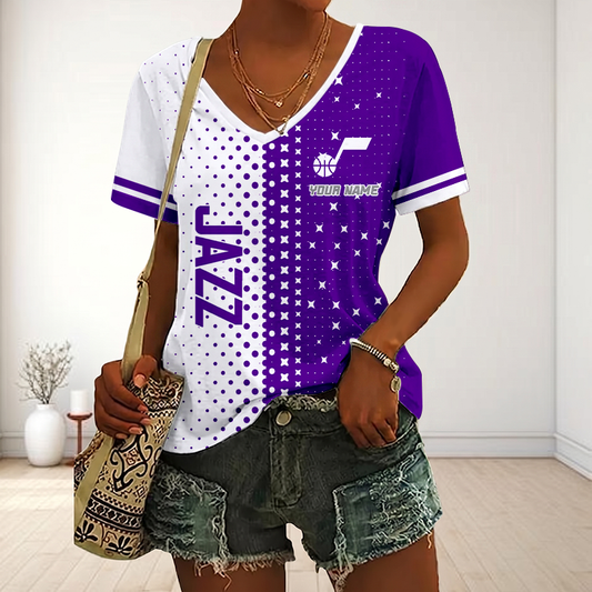 VIRAL EDITION - NEW CUSTOMIZED NBA29 UJZ UTAH JAZZ V-NECK FEMALE SHIRT