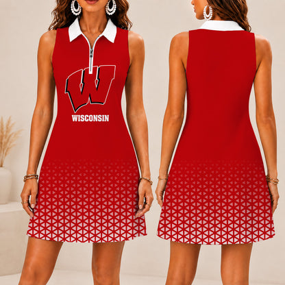VIRAL EDITION - NEW CUSTOMIZED | NCAA MAM29 WSB WISCONSIN BADGERS WOMEN'S ZIP SLEEVELESS POLO DRESS