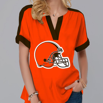FINAL SALE - NEW CUSTOMIZED NFL29 CLB CLEVELAND BROWNS V-NECK FEMALE SHIRT