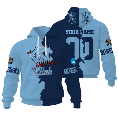 FINAL CLEARANCE - NEW CUSTOMIZED COLLEGE WORLD SERIES NCAA29 NORTH CAROLINA TAR HEELS UNISEX HOODIE & ZIP HOODIE