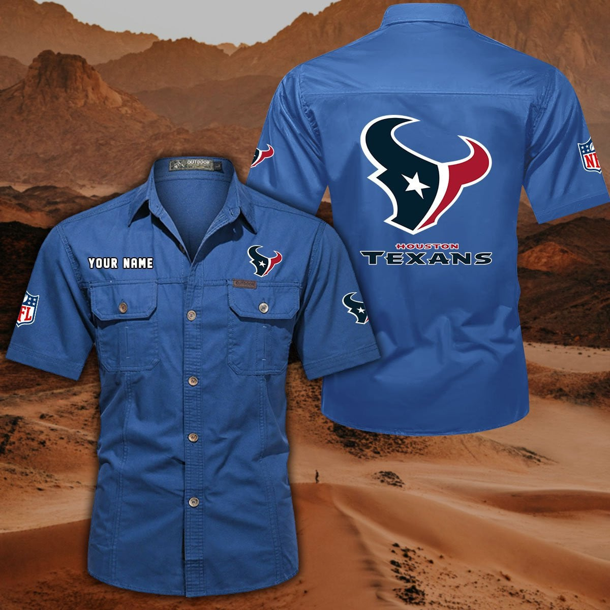 FINAL SALE - NEW CUSTOMIZED NFL15 HTT HOUSTON TEXANS MUTICOLOR MEN'S CARGO SHIRT