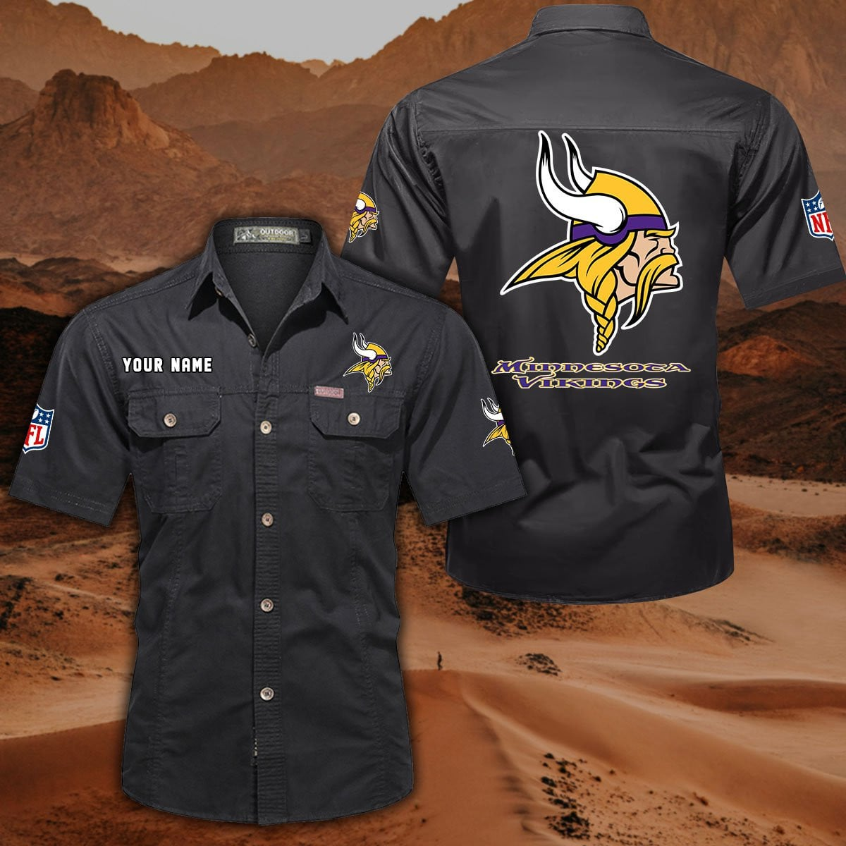 FINAL SALE - NEW CUSTOMIZED NFL05 MVK MINNESOTA VIKINGS MUTICOLOR MEN'S CARGO SHIRT