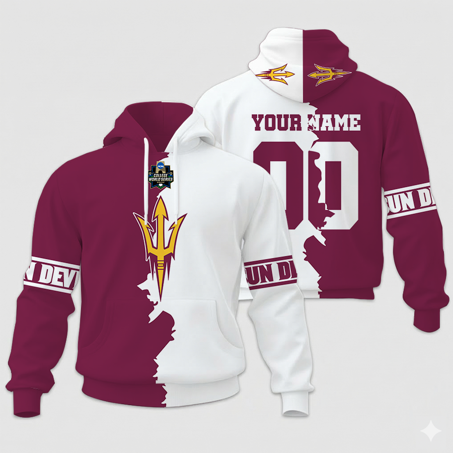 MEGA SALE - NEW CUSTOMIZED COLLEGE WORLD SERIES NCAA02 ARIZONA STATE SUN DEVILS UNISEX HOODIE & ZIP HOODIE