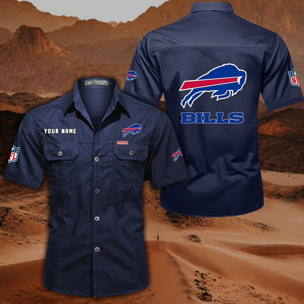 FINAL SALE - NEW CUSTOMIZED NFL03 BFB BUFFALO BILLS MUTICOLOR MEN'S CARGO SHIRT