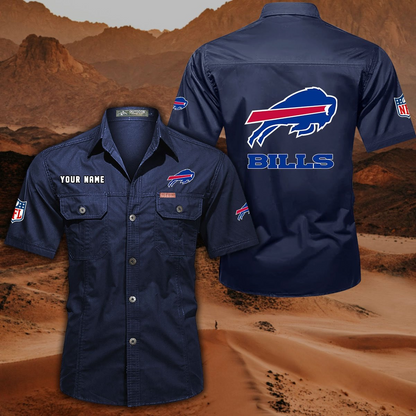 FINAL SALE - NEW CUSTOMIZED NFL03 BFB BUFFALO BILLS MUTICOLOR MEN'S CARGO SHIRT