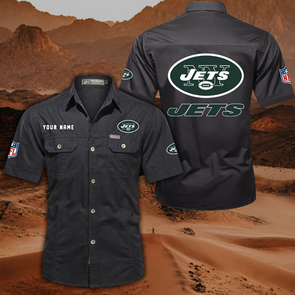 FINAL SALE - NEW CUSTOMIZED NFL25 NYJ NEW YORK JETS MUTICOLOR MEN'S CARGO SHIRT
