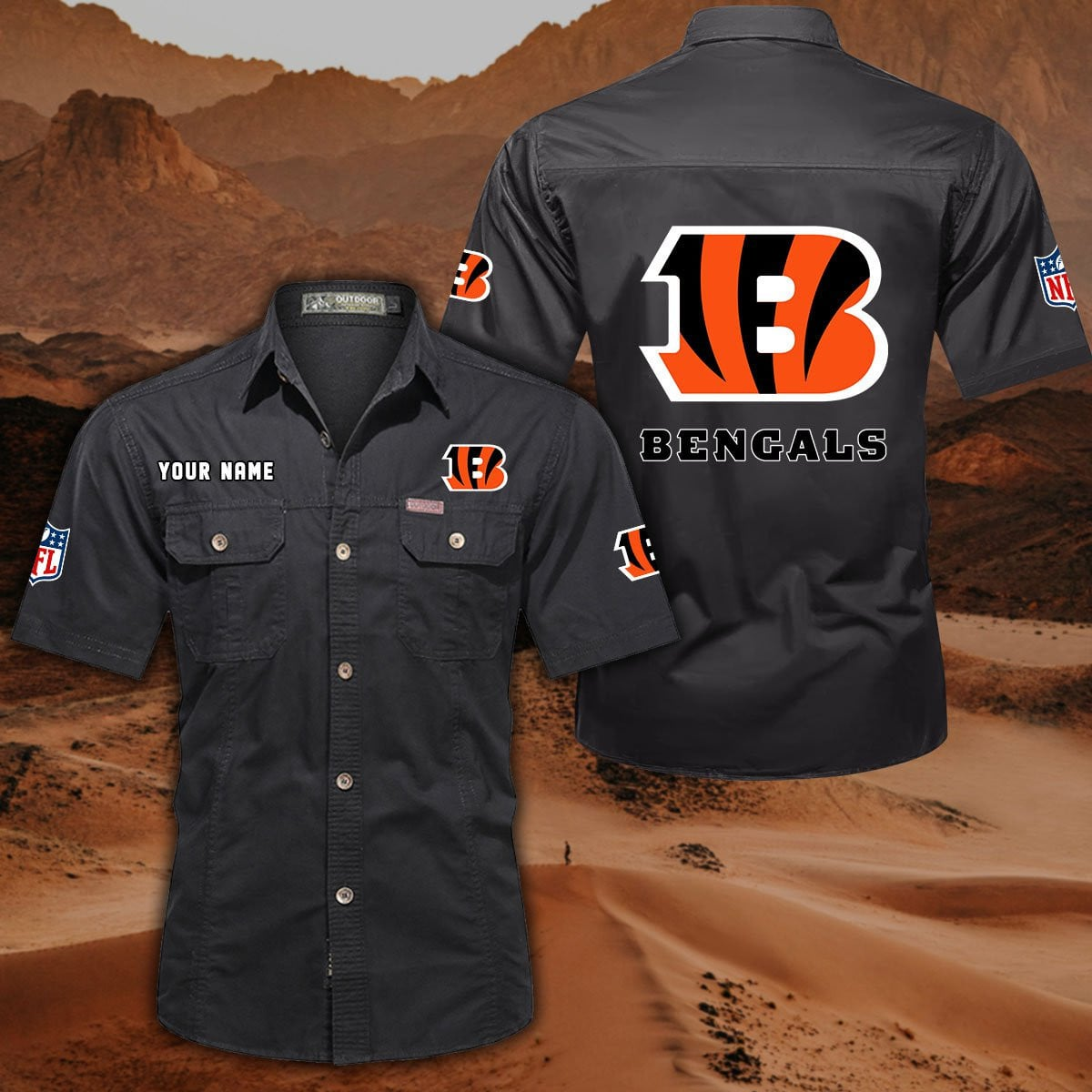 FINAL SALE - NEW CUSTOMIZED NFL16 CCB CINCINNATI BENGALS MUTICOLOR MEN'S CARGO SHIRT