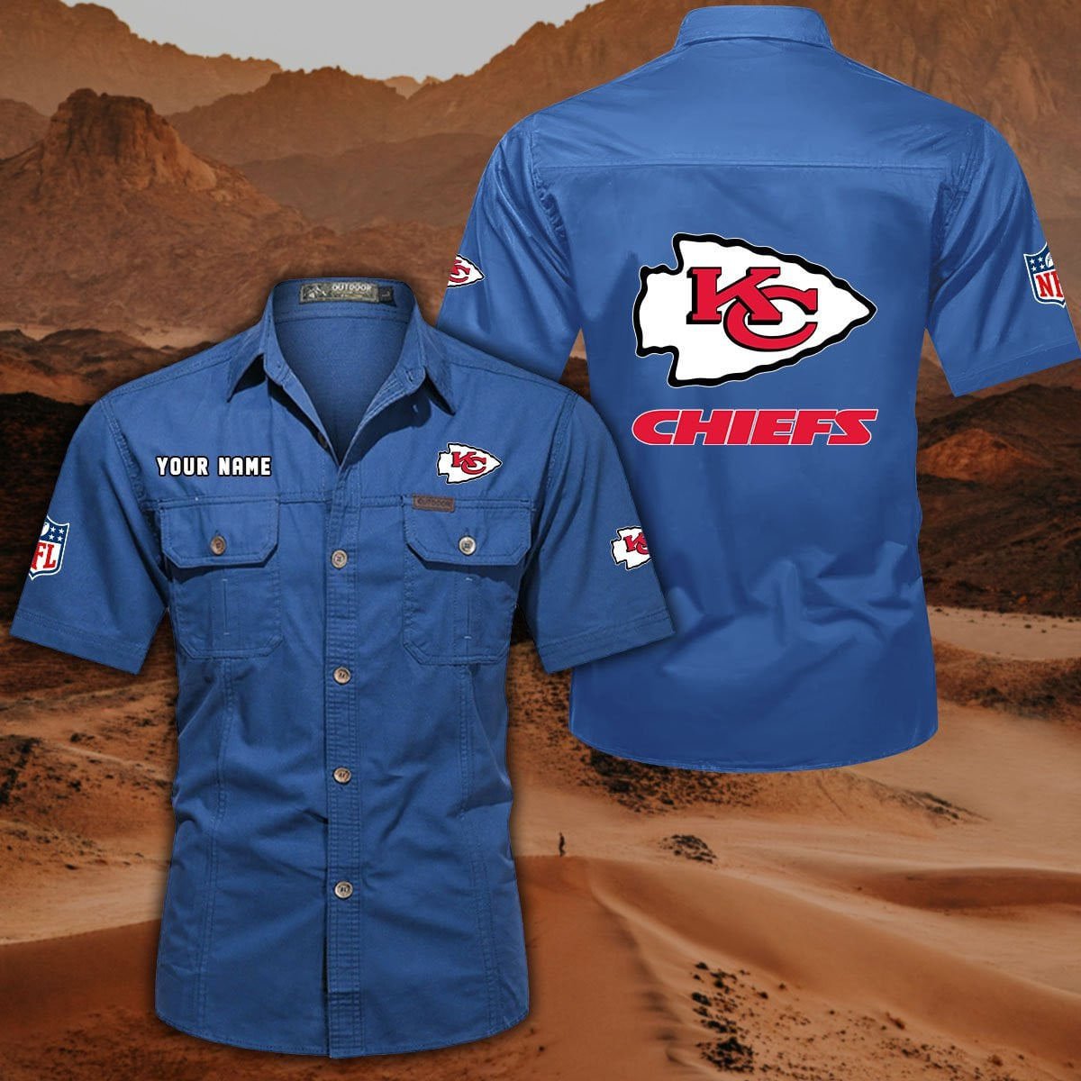 FINAL SALE - NEW CUSTOMIZED NFL01 KCC KANSAS CITY CHIEFS MUTICOLOR MEN'S CARGO SHIRT
