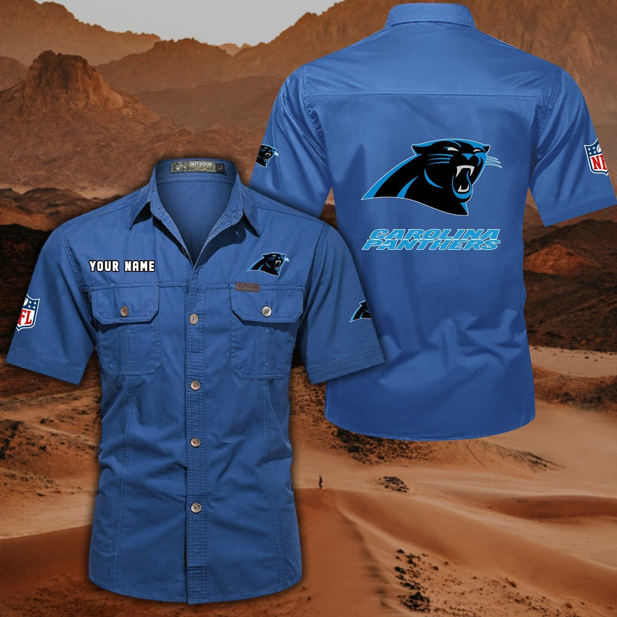 FINAL SALE - NEW CUSTOMIZED NFL23 CLP CAROLINA PANTHERS MUTICOLOR MEN'S CARGO SHIRT