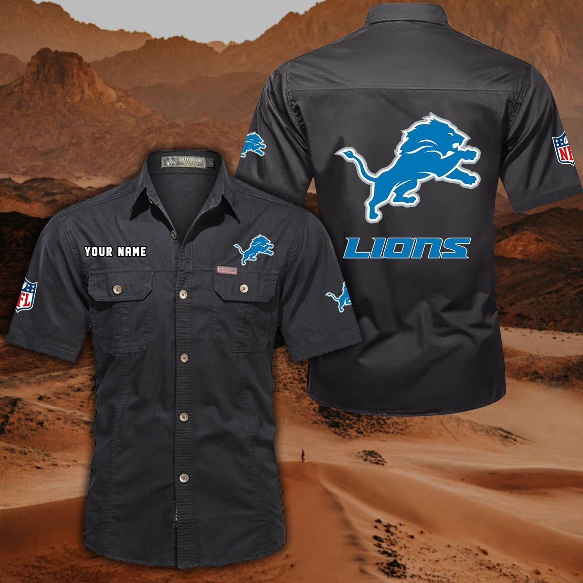 FINAL SALE - NEW CUSTOMIZED NFL04 DTL DETROIT LIONS MUTICOLOR MEN'S CARGO SHIRT