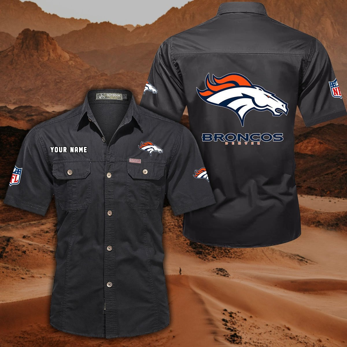 FINAL SALE - NEW CUSTOMIZED NFL13 DVB DENVER BRONCOS MUTICOLOR MEN'S CARGO SHIRT