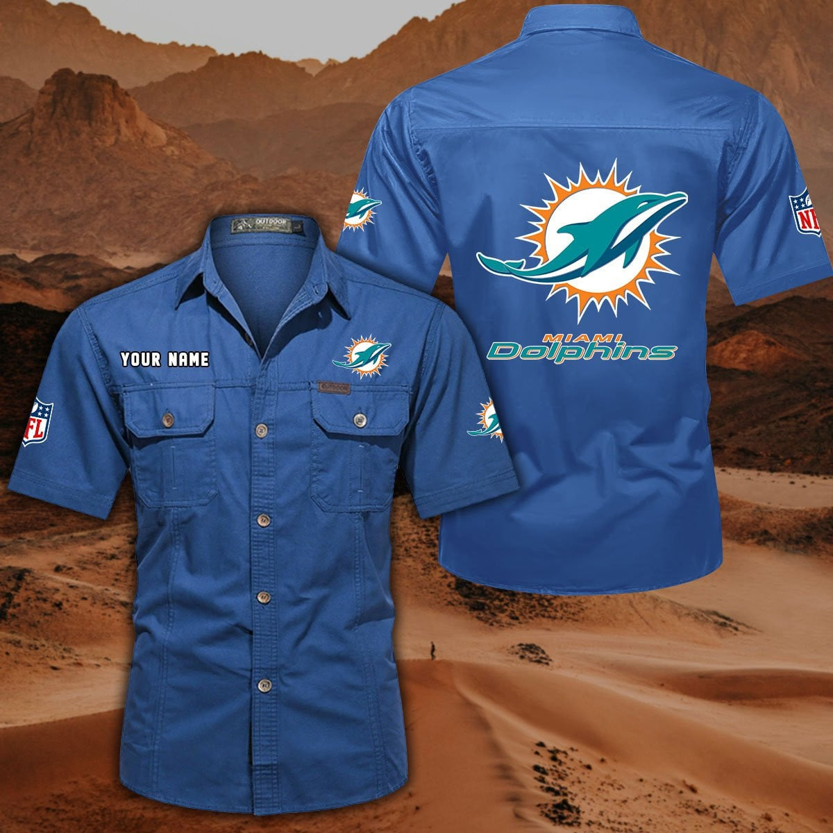 FINAL SALE - NEW CUSTOMIZED NFL19 MDP MIAMI DOLPHINS MUTICOLOR MEN'S CARGO SHIRT