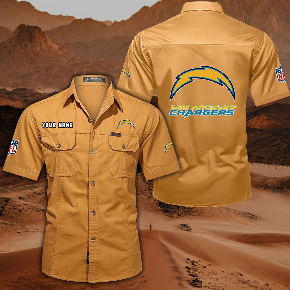 FINAL SALE - NEW CUSTOMIZED NFL09 LAC LOS ANGELES CHARGERS MUTICOLOR MEN'S CARGO SHIRT