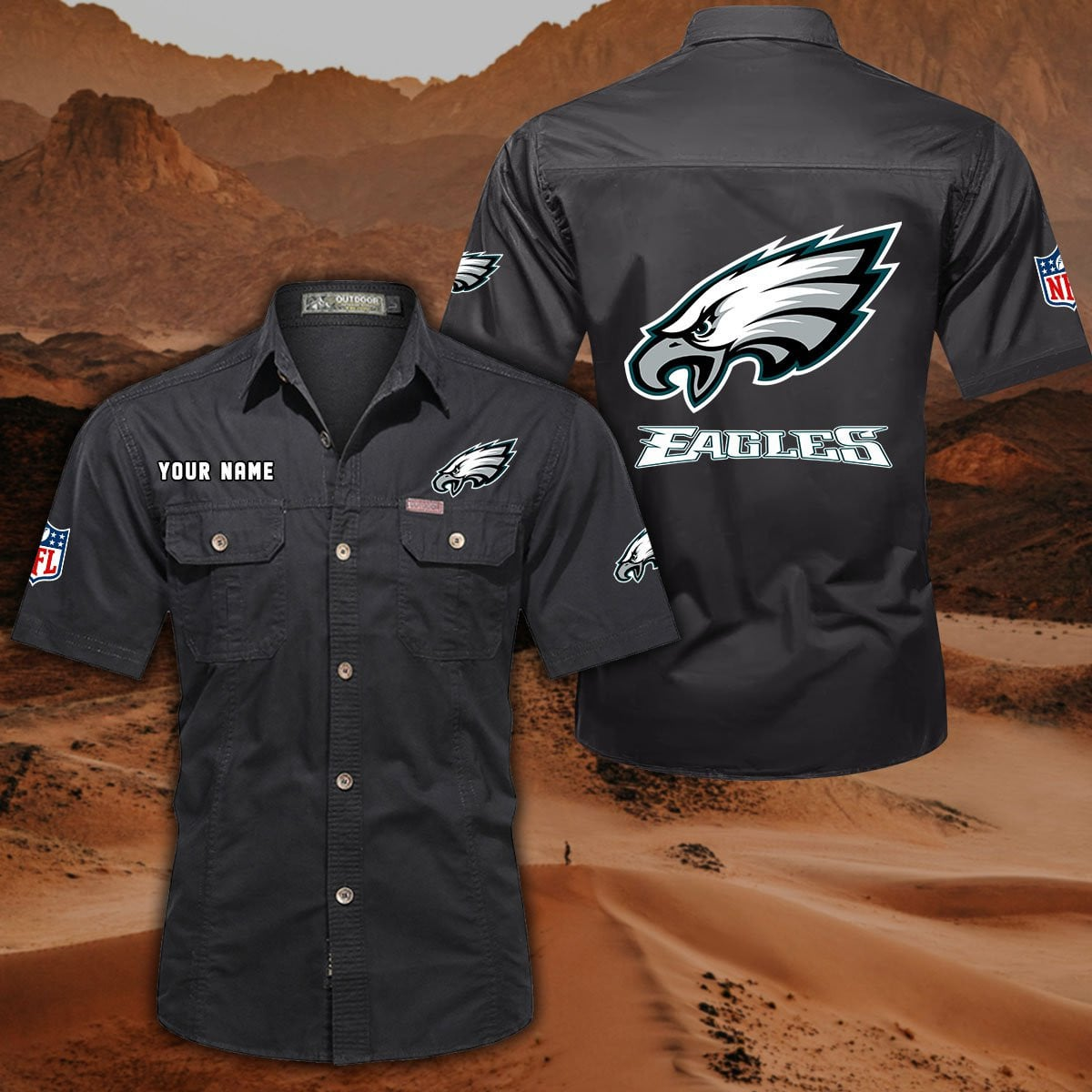 FINAL SALE - NEW CUSTOMIZED NFL02 PPE PHILADELPHIA EAGLES MUTICOLOR MEN'S CARGO SHIRT