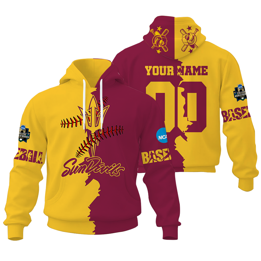 FINAL CLEARANCE - NEW CUSTOMIZED COLLEGE WORLD SERIES NCAA02 ARIZONA STATE SUN DEVILS UNISEX HOODIE & ZIP HOODIE