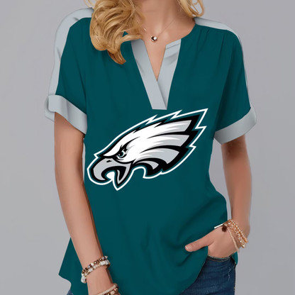 FINAL SALE - NEW CUSTOMIZED NFL02 PPE PHILADELPHIA EAGLES V-NECK FEMALE SHIRT