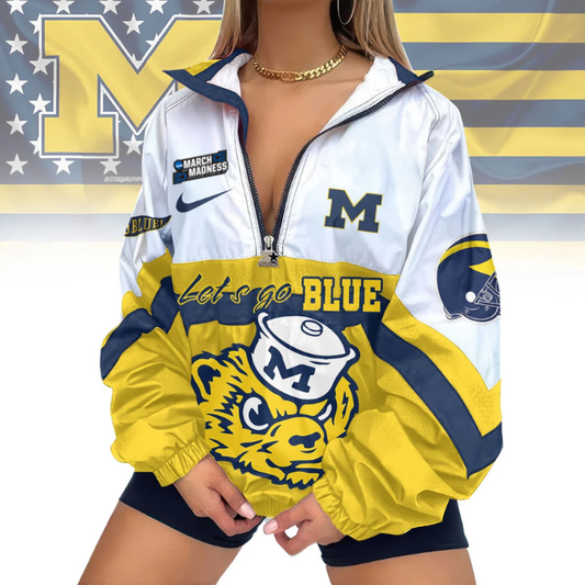 LIMITED EDITION - NEW CUSTOMIZED MAM NCAA02 MIW MI WOLVERINES V-NECK ZIPPER JACKET