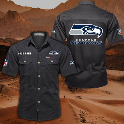 FINAL SALE - NEW CUSTOMIZED NFL06 SSH SEATTLE SEAHAWKS MUTICOLOR MEN'S CARGO SHIRT