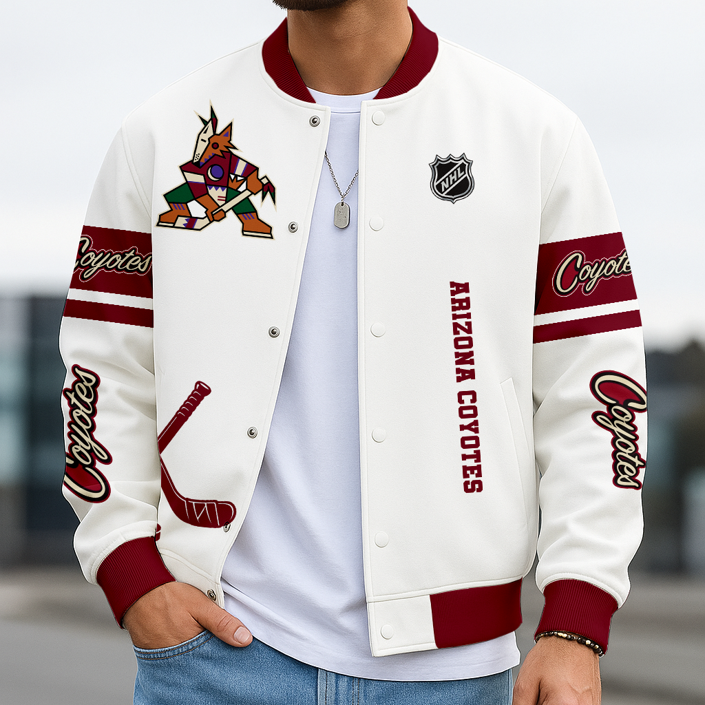 LIMITED EDITION - NEW CUSTOMIZED NHL30 AZC AZ COYOTES BASEBALL JACKET, SATIN VARSITY JACKET