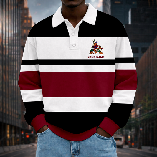 LIMITED EDITION - NEW CUSTOMIZED NHL30 AZC AR COYOTES MEN LONG SLEEVE POLO