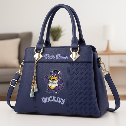 LIMITED EDITION - NEW CUSTOMIZED MLB30 COR CL ROCKIES ZIP HANDBAG MULTICOLOR