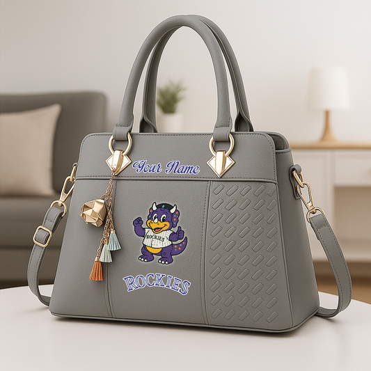 LIMITED EDITION - NEW CUSTOMIZED MLB30 COR CL ROCKIES ZIP HANDBAG MULTICOLOR