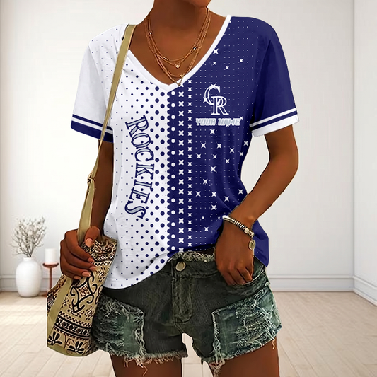 FINAL SALE - NEW CUSTOMIZED MLB30 COR COLORADO ROCKIES V-NECK FEMALE SHIRT