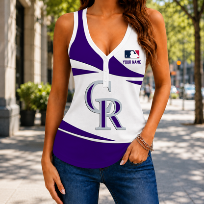 FINAL SALE - NEW CUSTOMIZED MLB30 COR COLORADO ROCKIES WOMEN'S V-NECK TANK TOP