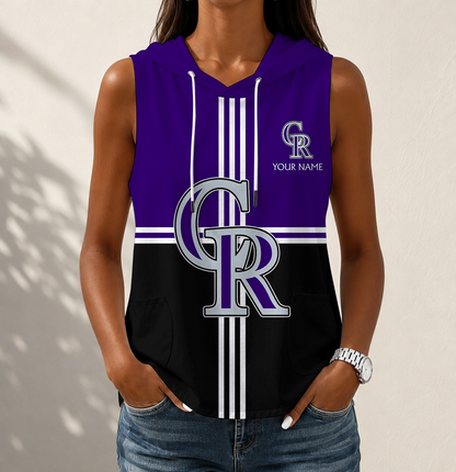 VIRAL EDITION - NEW CUSTOMIZED MLB30 COR COLORADO ROCKIES WOMEN'S SLEEVELESS HOODED POCKET TANK TOP