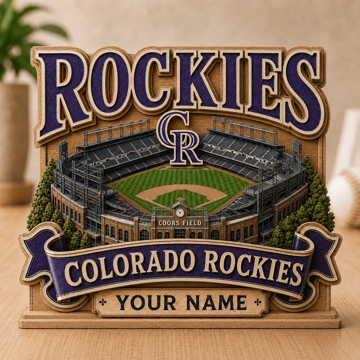 FLASH SALE - NEW CUSTOMIZED MLB30 COR COLORADO ROCKIES 3-LAYER WOODEN BLOCK