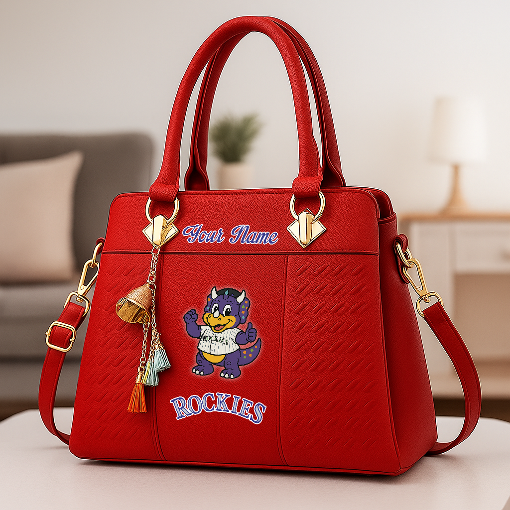 LIMITED EDITION - NEW CUSTOMIZED MLB30 COR CL ROCKIES ZIP HANDBAG MULTICOLOR