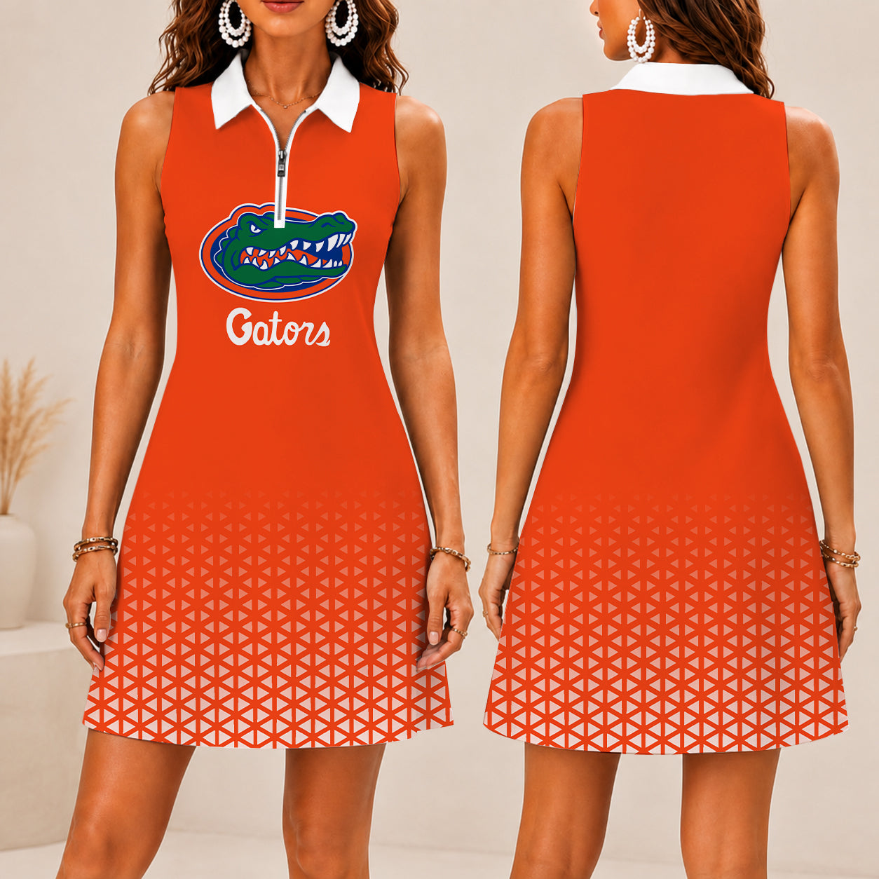 LIMITED EDITION - NEW CUSTOMIZED NCAA FBS30 FLG FLORIDA GATORS WOMEN'S ZIP SLEEVELESS POLO DRESS
