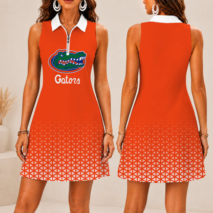 LIMITED EDITION - NEW CUSTOMIZED NCAA FBS30 FLG FLORIDA GATORS WOMEN'S ZIP SLEEVELESS POLO DRESS