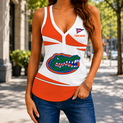 SPECIAL EDITION - NEW CUSTOMIZED NCAA FBS30 FLG FLORIDA GATORS WOMEN'S V-NECK TANK TOP