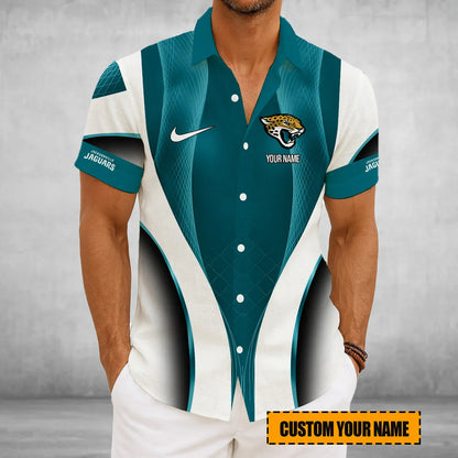 LIMITED EDITION - NEW CUSTOMIZED NFL30 JSJ JACKSONVILLE JAGUARS SHORT SLEEVE BUTTON-UP SHIRT