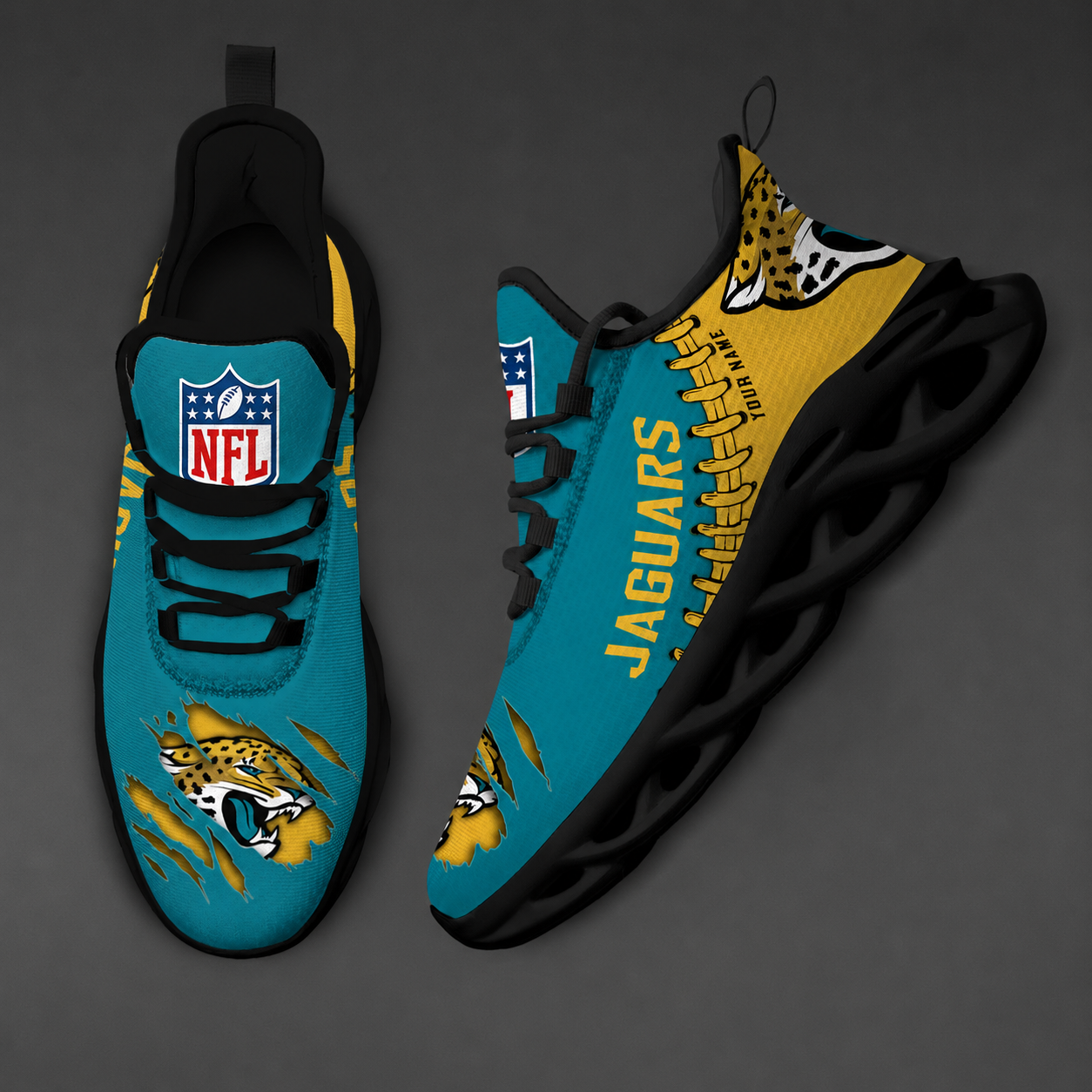FINAL SALE - NEW CUSTOMIZED NFL30 JSJ JACKSONVILLE JAGUARS UNISEX MAX SOUL SHOES