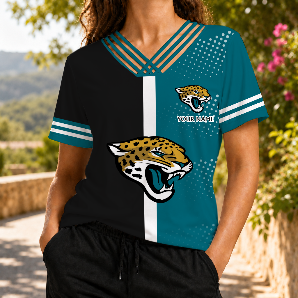 VIRAL EDITION - NEW CUSTOMIZED NFL30 JSJ JACKSONVILLE JAGUARS V-NECK SHIRT