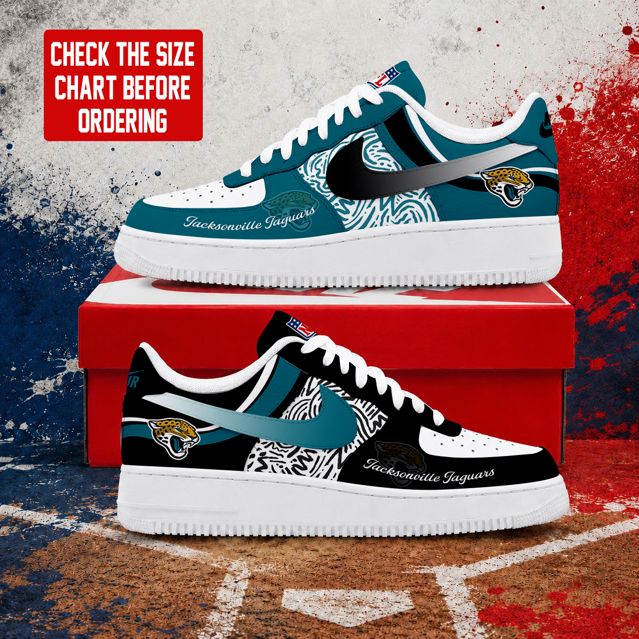 FLASH SALE - NEW CUSTOMIZED NFL30 JSJ JACKSONVILLE JAGUARS AF1 SHOES
