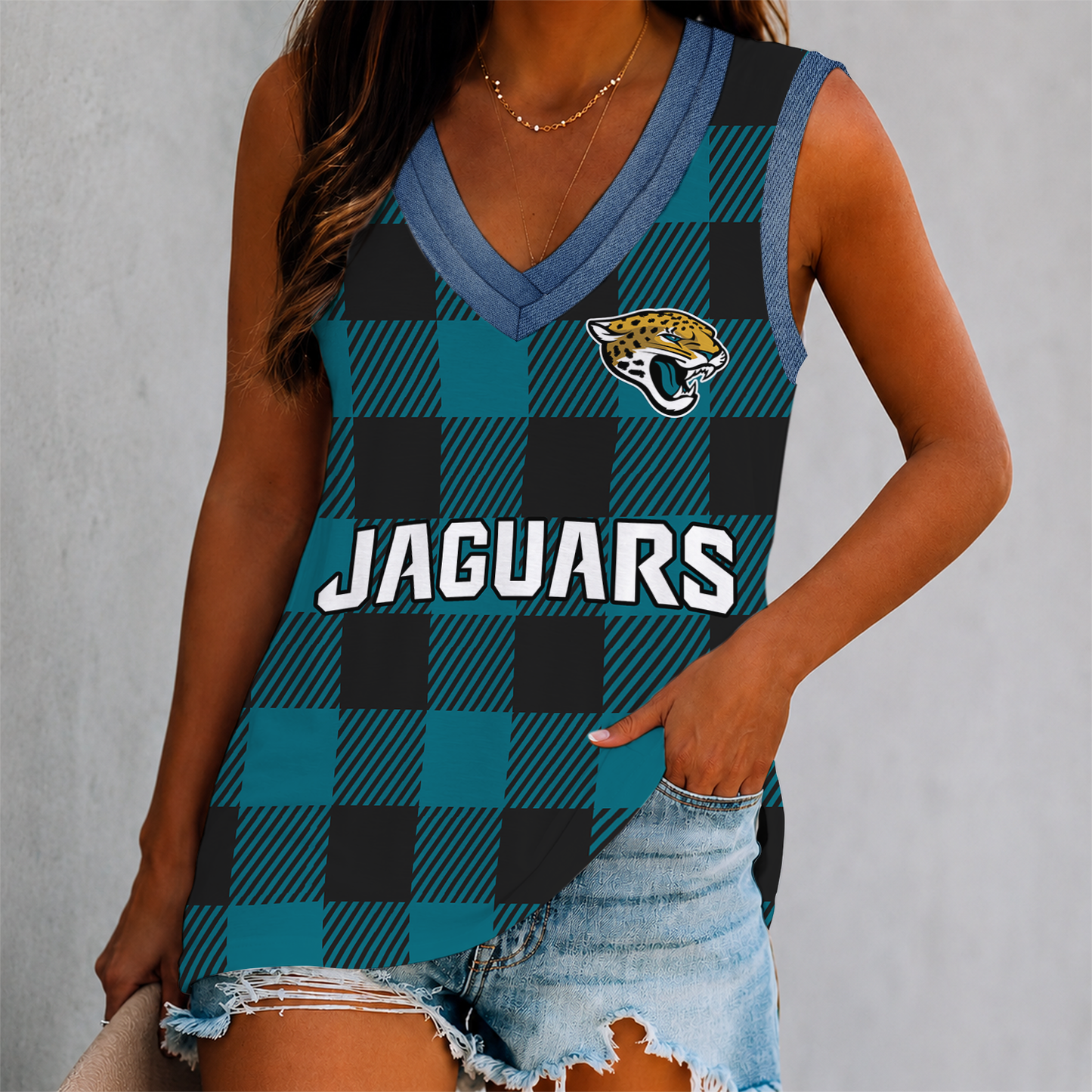 FLASH SALE - NEW CUSTOMIZED NFL30 JSJ JACKSONVILLE JAGUARS WOMEN'S V-NECK TANK TOP