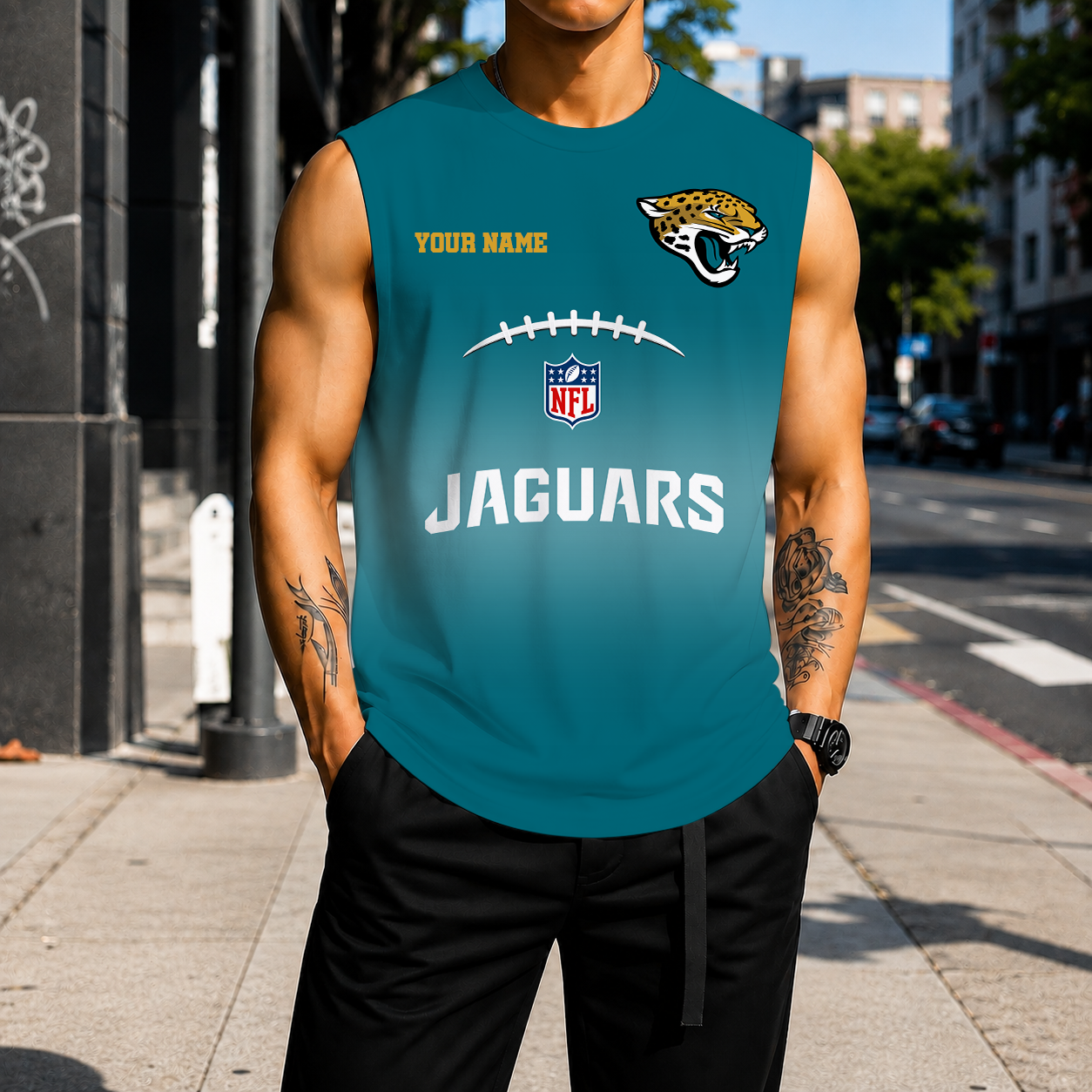 VIRAL EDITION - NEW CUSTOMIZED NFL30 JSJ JACKSONVILLE JAGUARS MEN'S GYM SHIRT