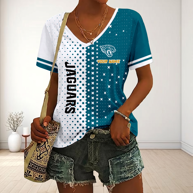 FINAL SALE - NEW CUSTOMIZED NFL30 JSJ JACKSONVILLE JAGUARS V-NECK FEMALE SHIRT